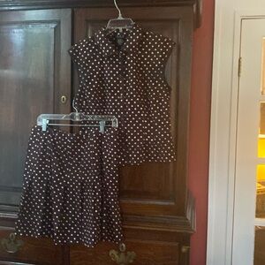 INC matching skirt set. Cotton brown with raised pink dots size 12